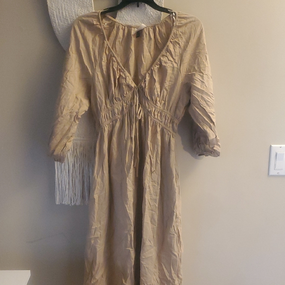 Elegant Tan Midi Dress